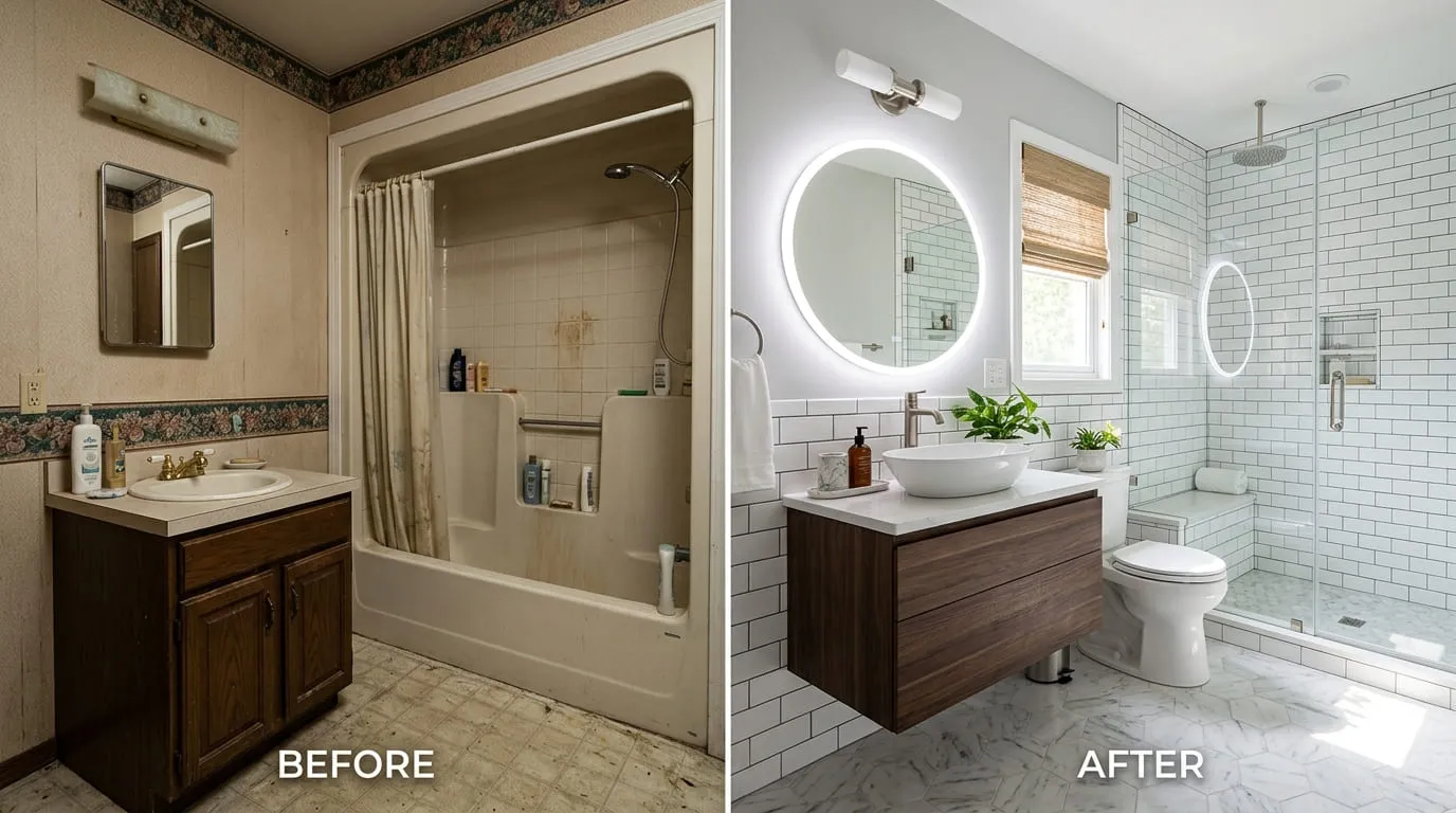 Bathroom remodeling before and after by Bear Wood Plumbing in Lakewood CO
