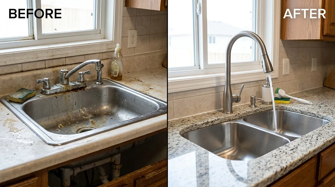 Faucets and sinks repair replacement before and after in Lakewood CO