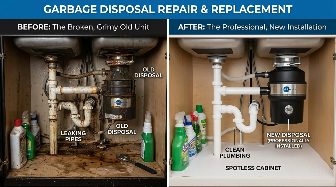 Garbage Disposal Repair and Replacement Before and After — Bear Wood Plumbing Lakewood CO