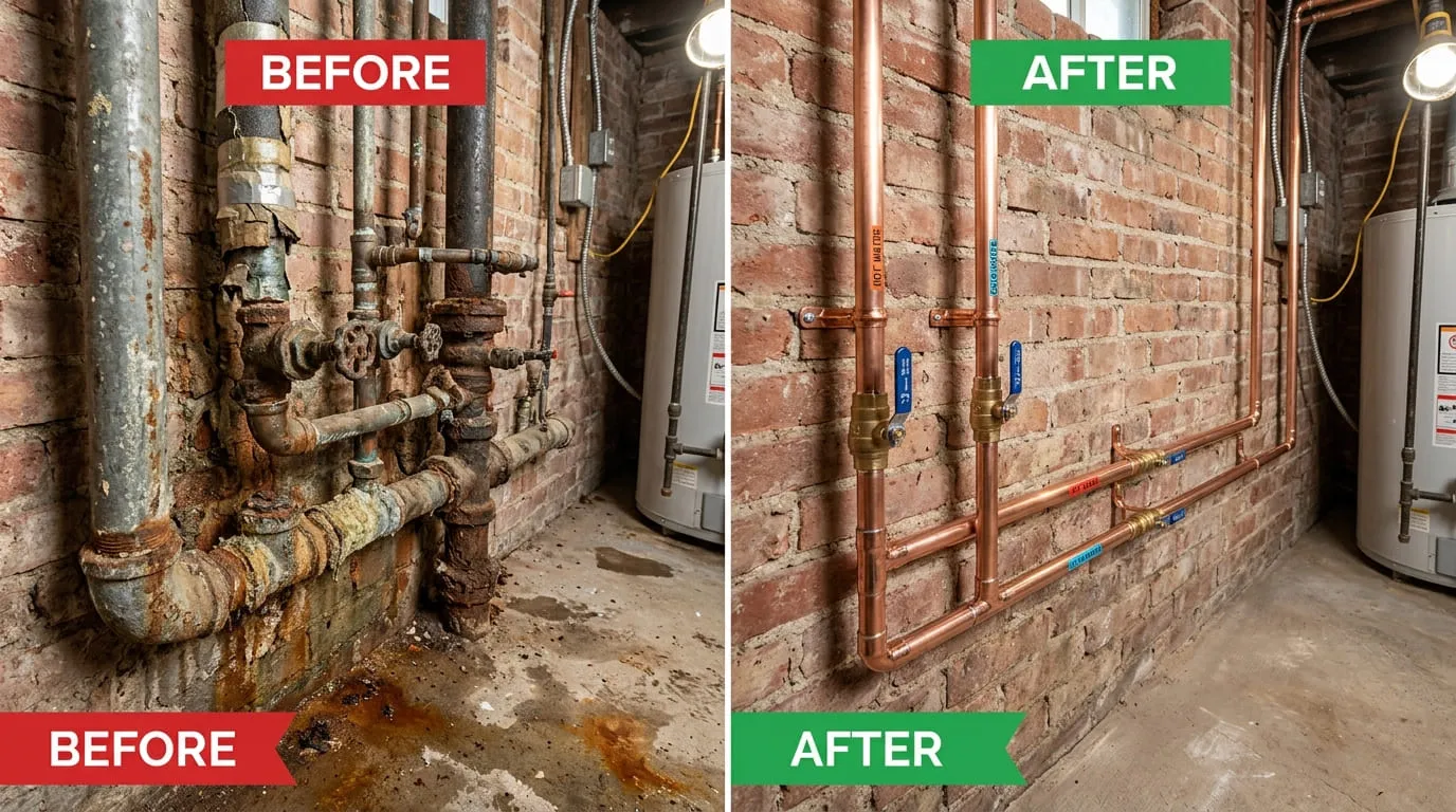 Pipe Repiping Repair and Replacement Before and After — Bear Wood Plumbing Lakewood CO