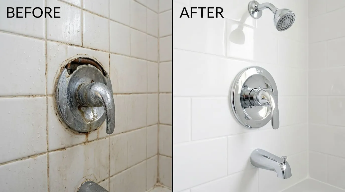 Shower Valve Repair and Replacement Before and After — Bear Wood Plumbing Lakewood CO