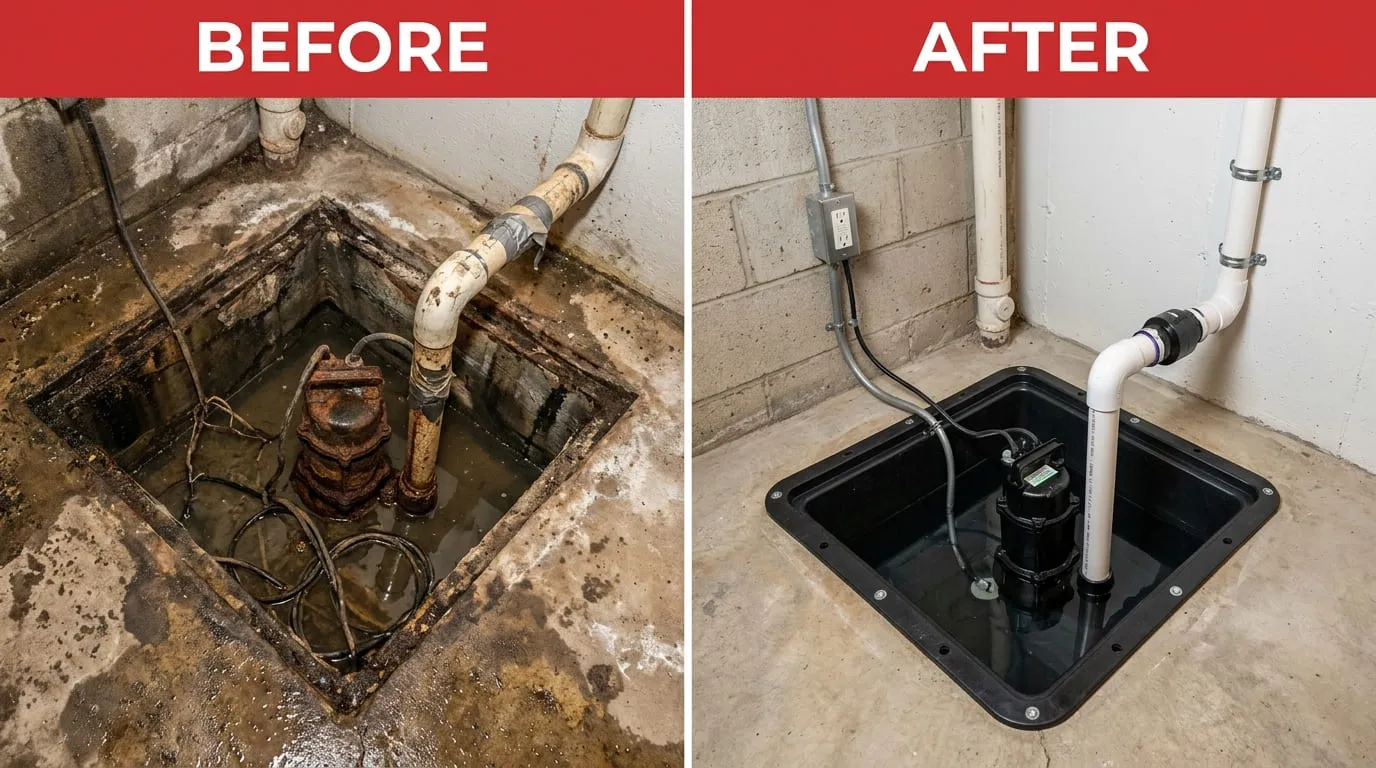 Sump Pump Repair and Replacement Before and After — Bear Wood Plumbing Lakewood CO