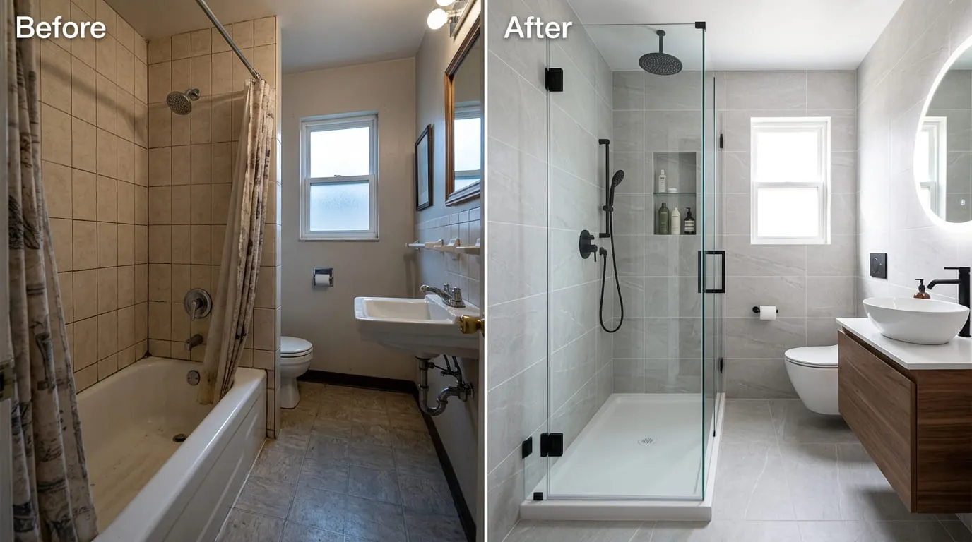 Tub-to-Shower Conversion Before and After — Bear Wood Plumbing Lakewood CO