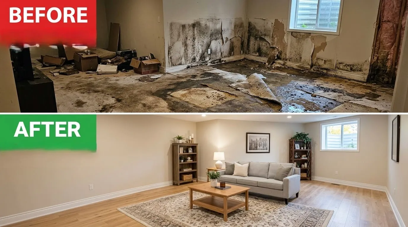 Water Damage Restoration Before and After - Bear Wood Plumbing Lakewood CO