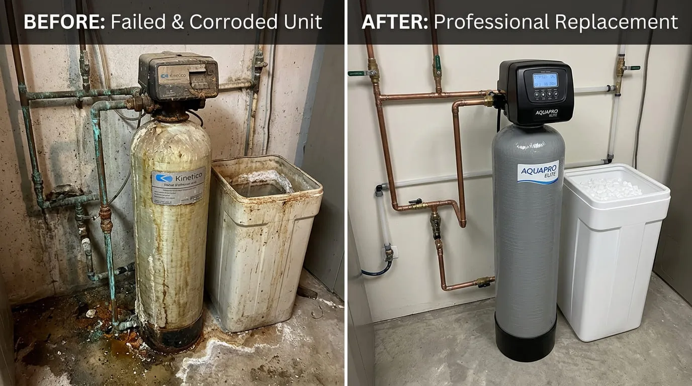 Water Softener Replacement Before After - Bear Wood Plumbing Lakewood CO